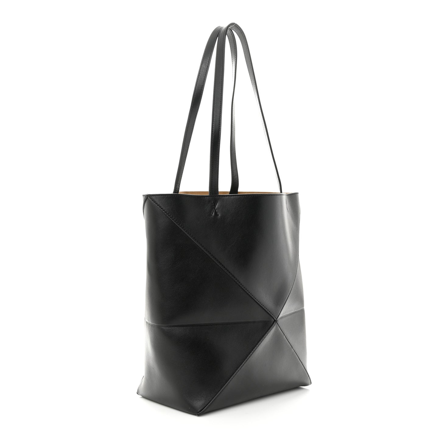 Shiny Calfskin Medium Puzzle Fold Tote Black