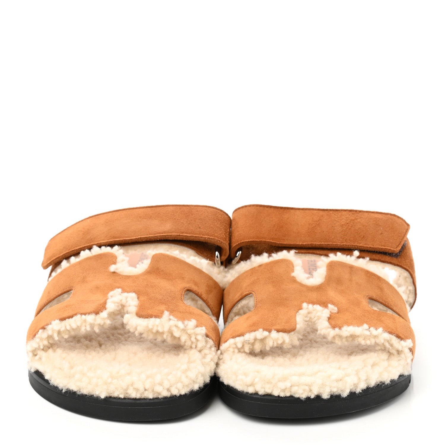 Hermes Suede Goatskin Woolskin Womens Chypre Sandals 37.5 Naturel Ecru 2 of 8