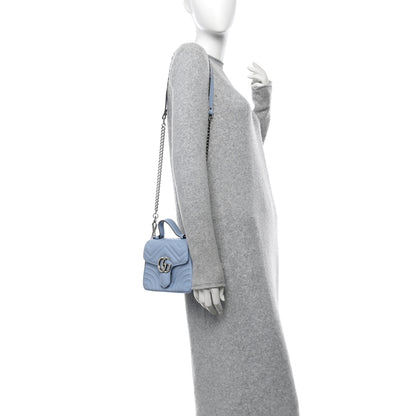 Gucci Calfskin Matelasse Mini GG Marmont Top Handle Shoulder Bag Porcelain Light Blue 2 of 10