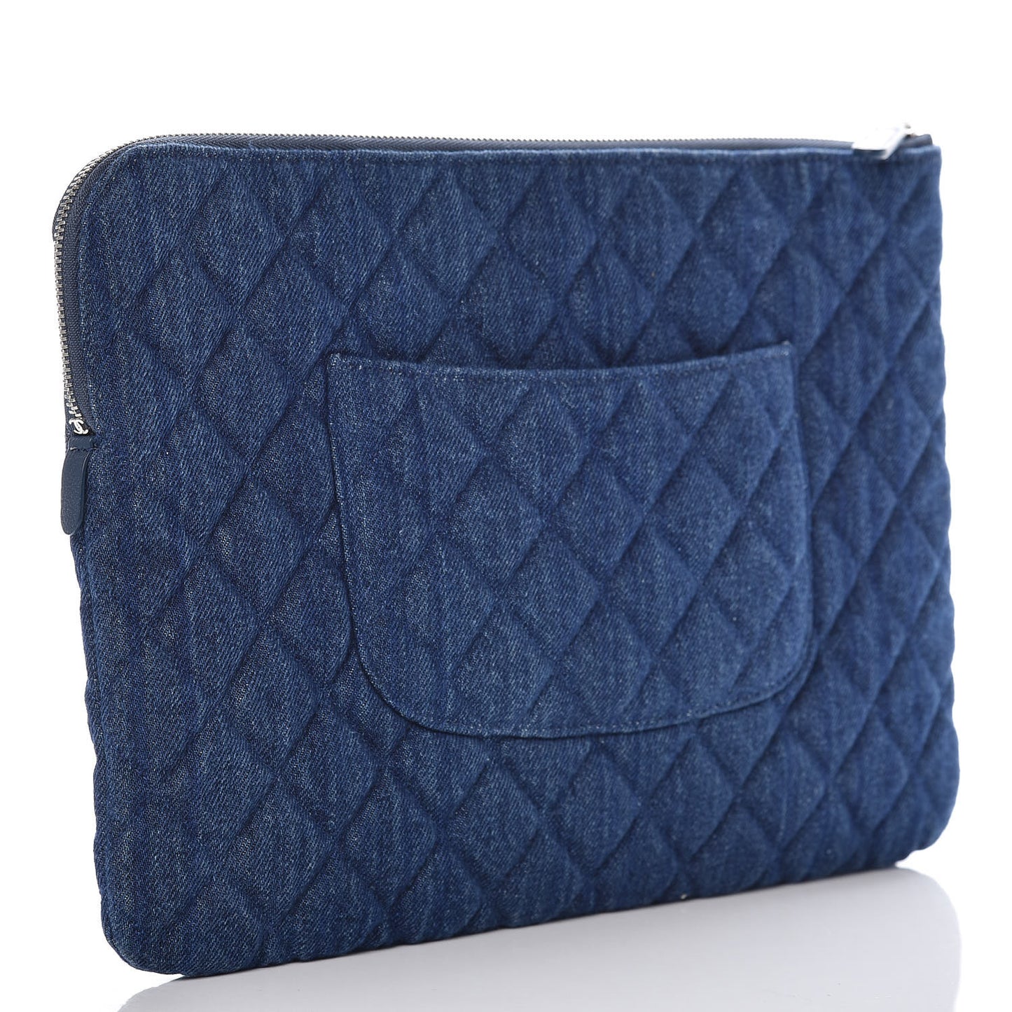 Denim Quilted Medium Cosmetic Case Blue