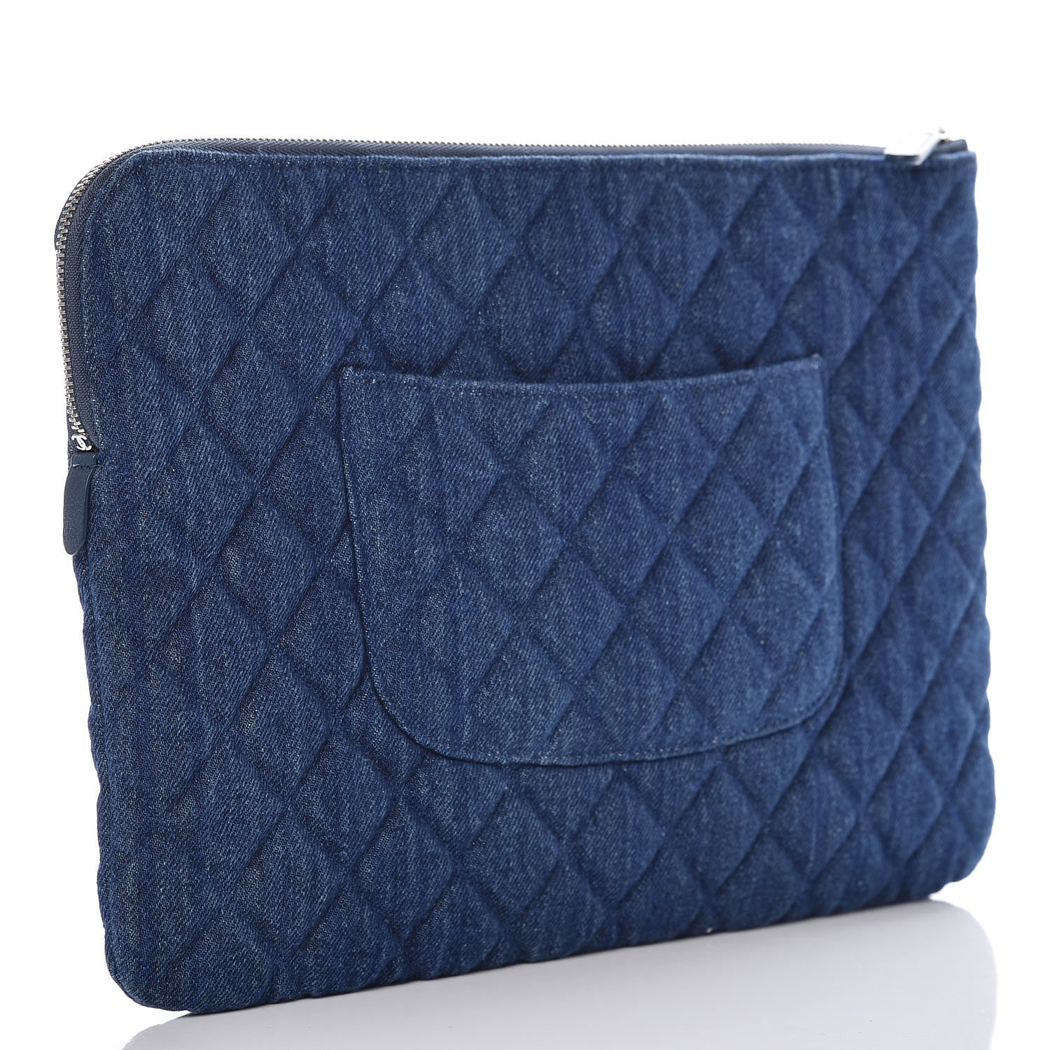 Chanel Denim Quilted Medium Cosmetic Case Blue 3 of 10
