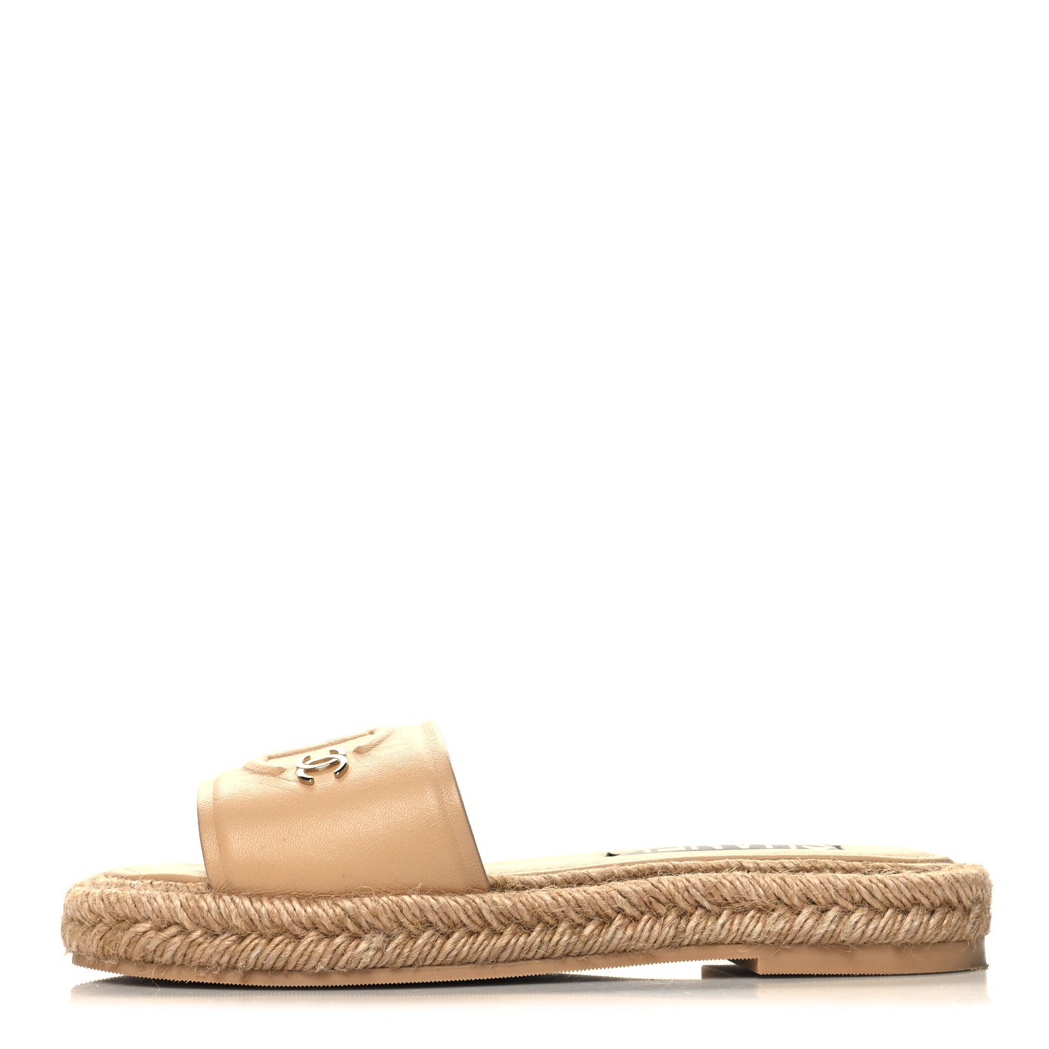Chanel Lambskin CC Embossed Espadrille Mule Sandals 36 Beige 1 of 8