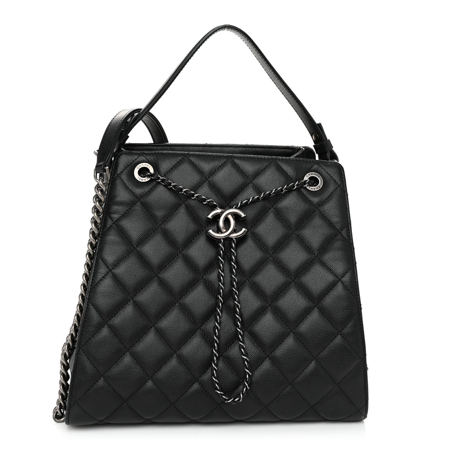 Caviar Quilted Medium CC Bucket Bag Black