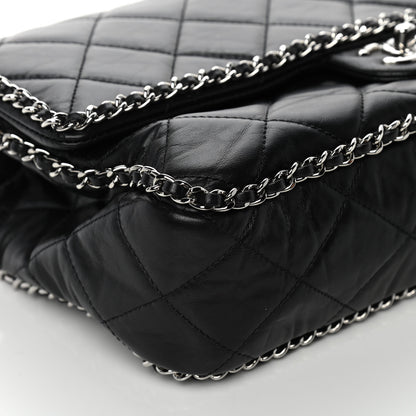 Chanel Crumpled Calfskin Quilted Large Chain All Over Flap Bag Black 10 of 11