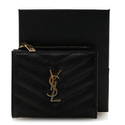 Saint Laurent Grain De Poudre Matelasse Chevron Monogram Zipped Two-Part Wallet Black 7 of 7