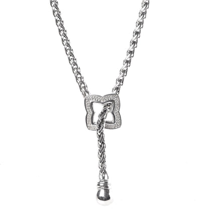 David Yurman Sterling Silver Diamond Quatrefoil Lariat Wheat Chain Necklace 4 of 6