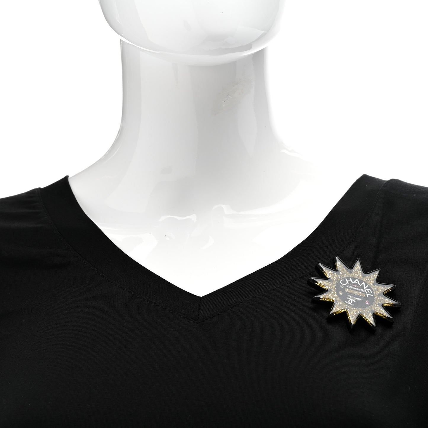 Resin Glitter CC Star Brooch Black Gold
