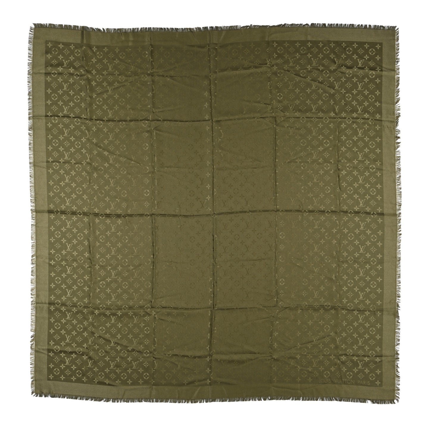 Silk Wool Monogram Shawl Kaki