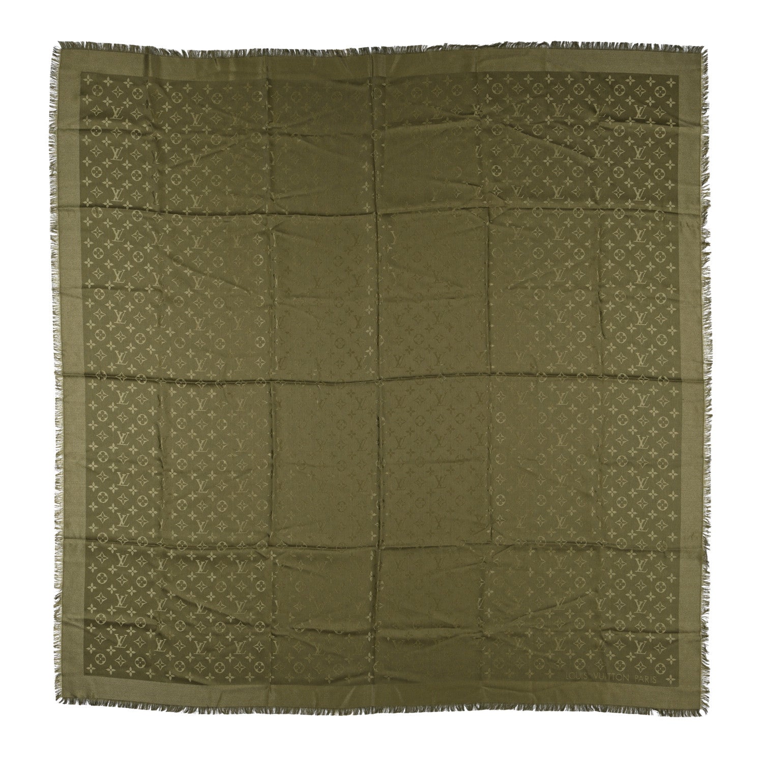 Louis Vuitton Silk Wool Monogram Shawl Kaki 1 of 5