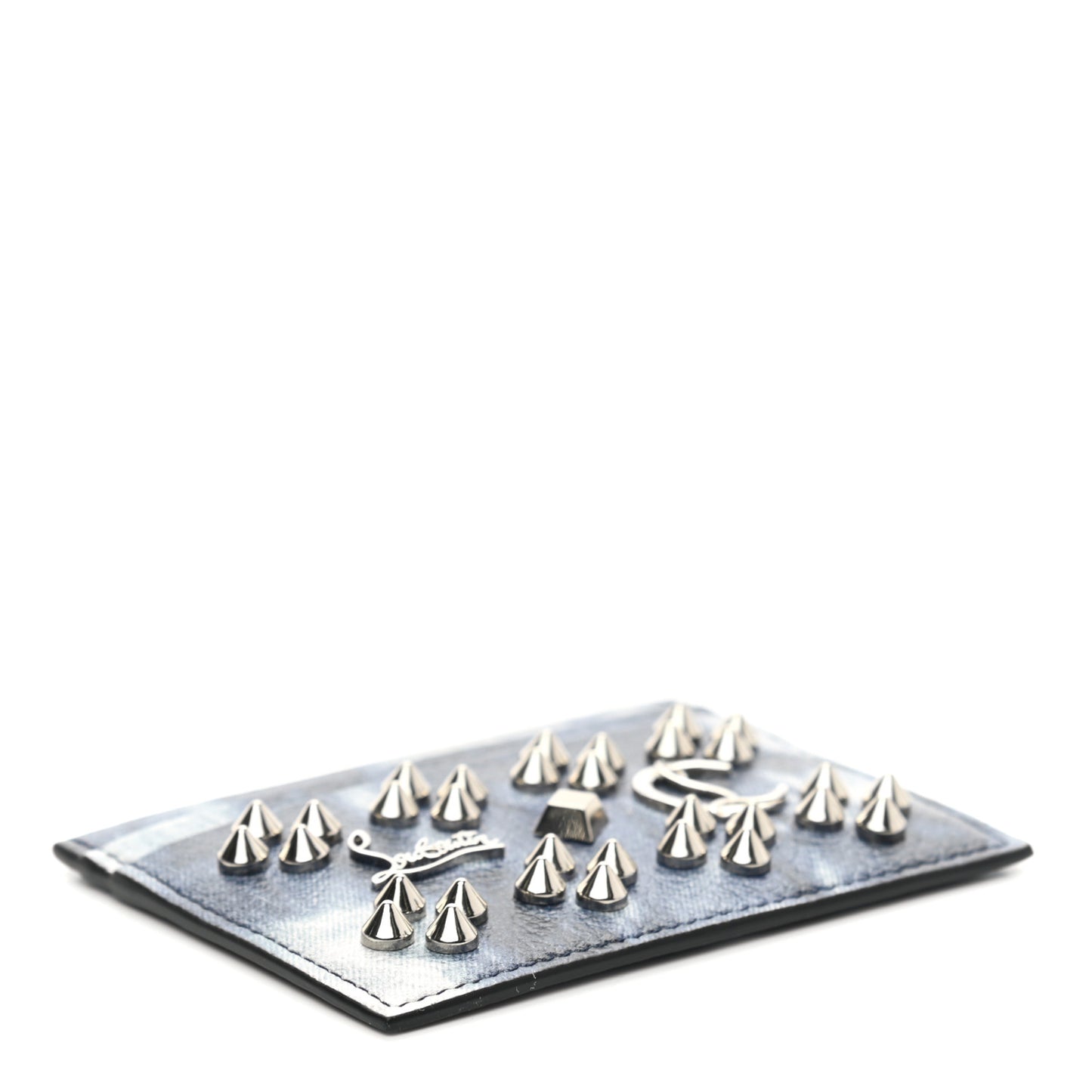 Calfskin Loubisky Studded Kios Card Holder Blue