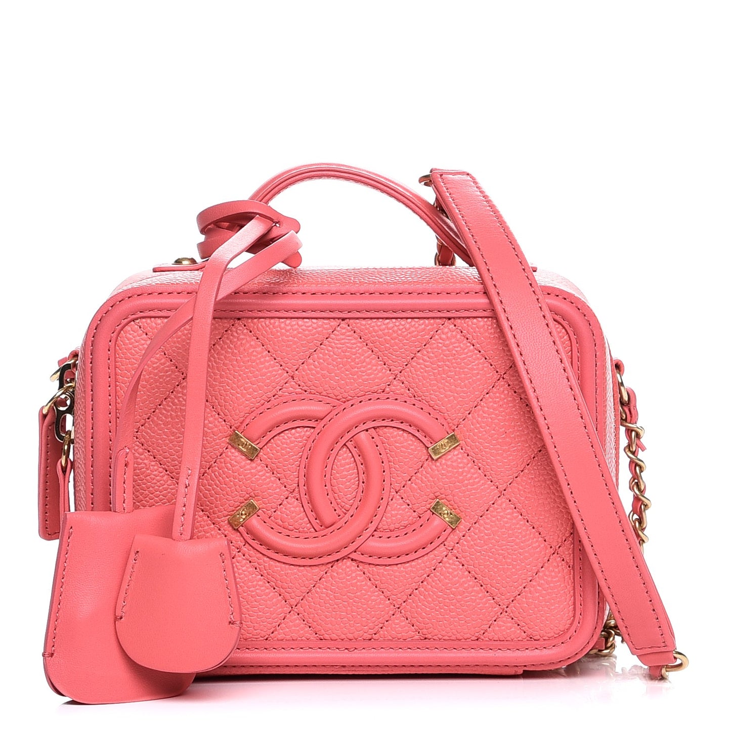 Caviar Quilted Small CC Filigree Vanity Case Coral