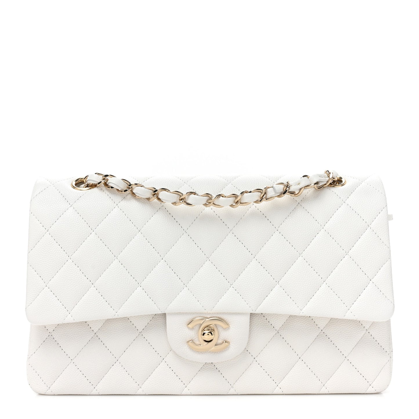 Caviar Quilted Medium Double Flap White