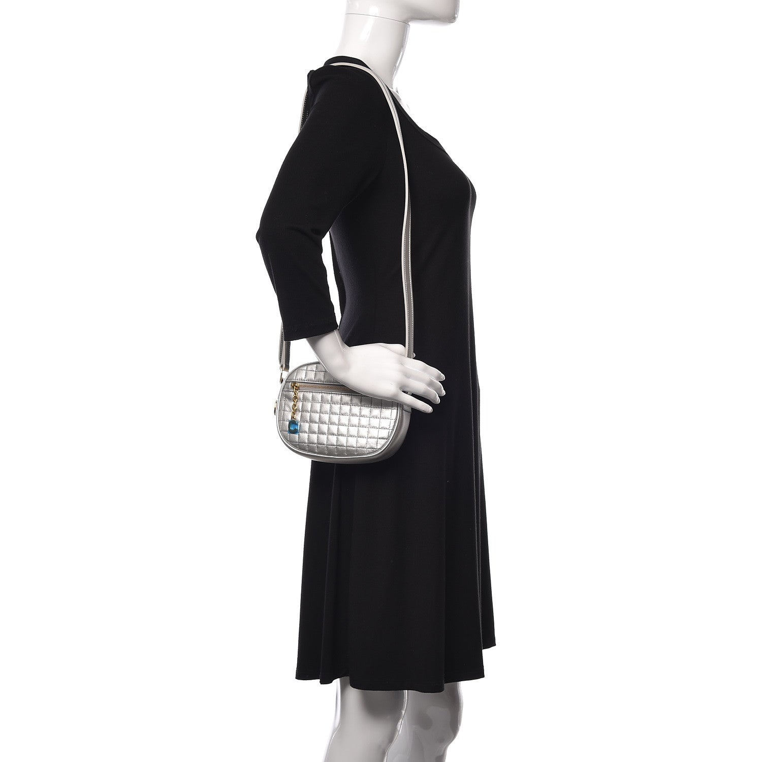 Celine Laminated Calfskin Quilted Small C Charm Bag Silver 2 of 11