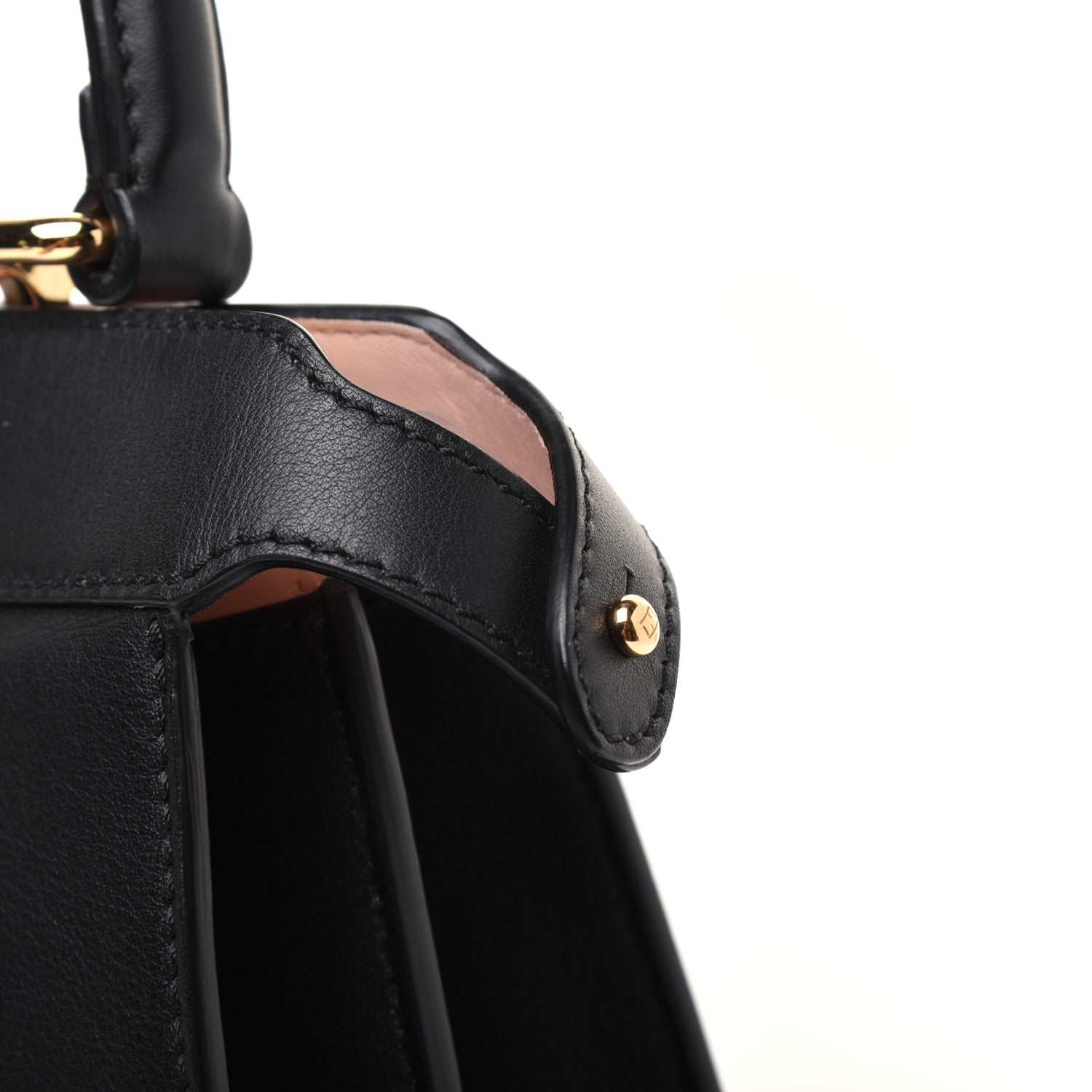 Fendi Vitello Seta Shiny Nappa Medium Peekaboo I SEE U Satchel Black Light Rose 24 of 25