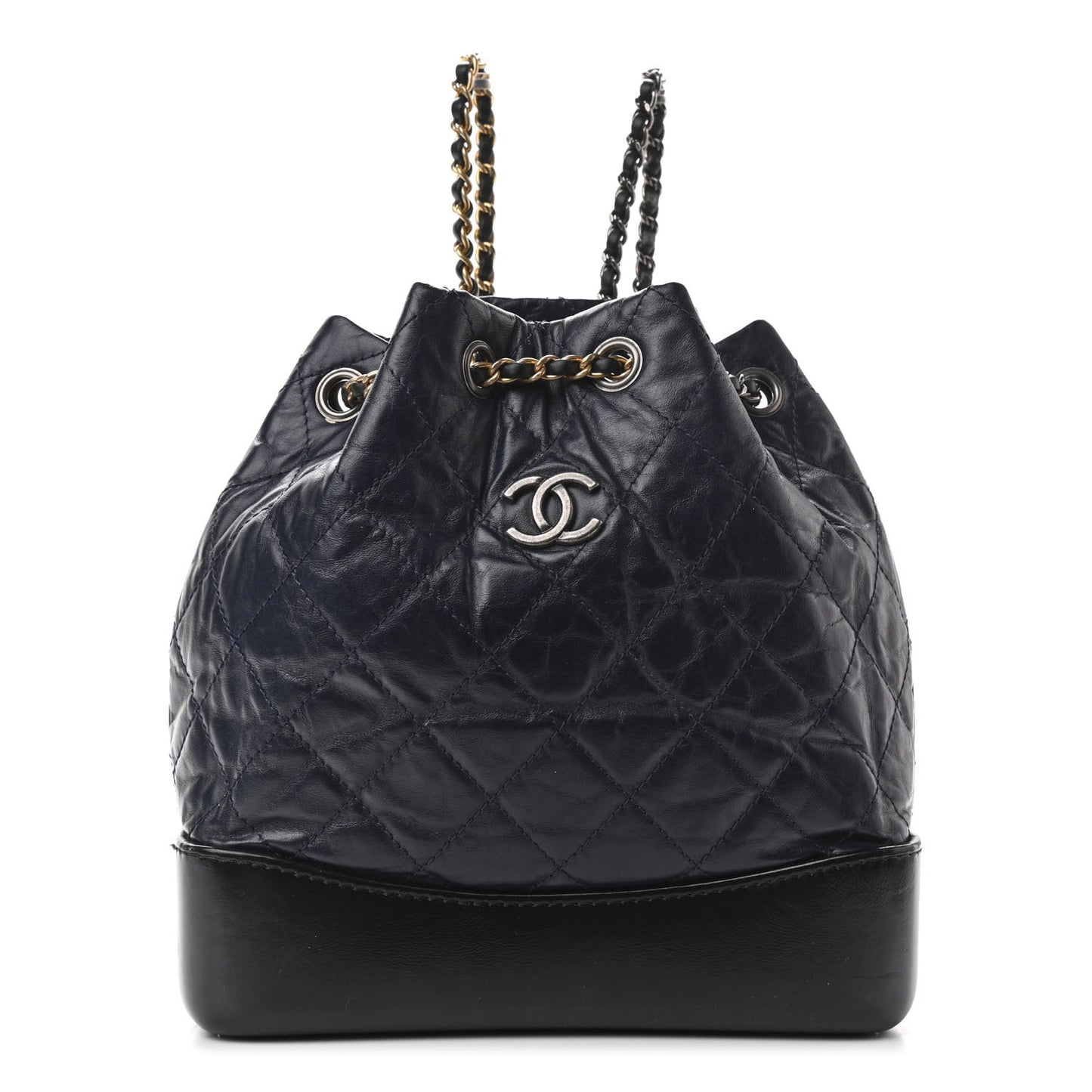 Aged Calfskin Quilted Small Gabrielle Backpack Blue Black
