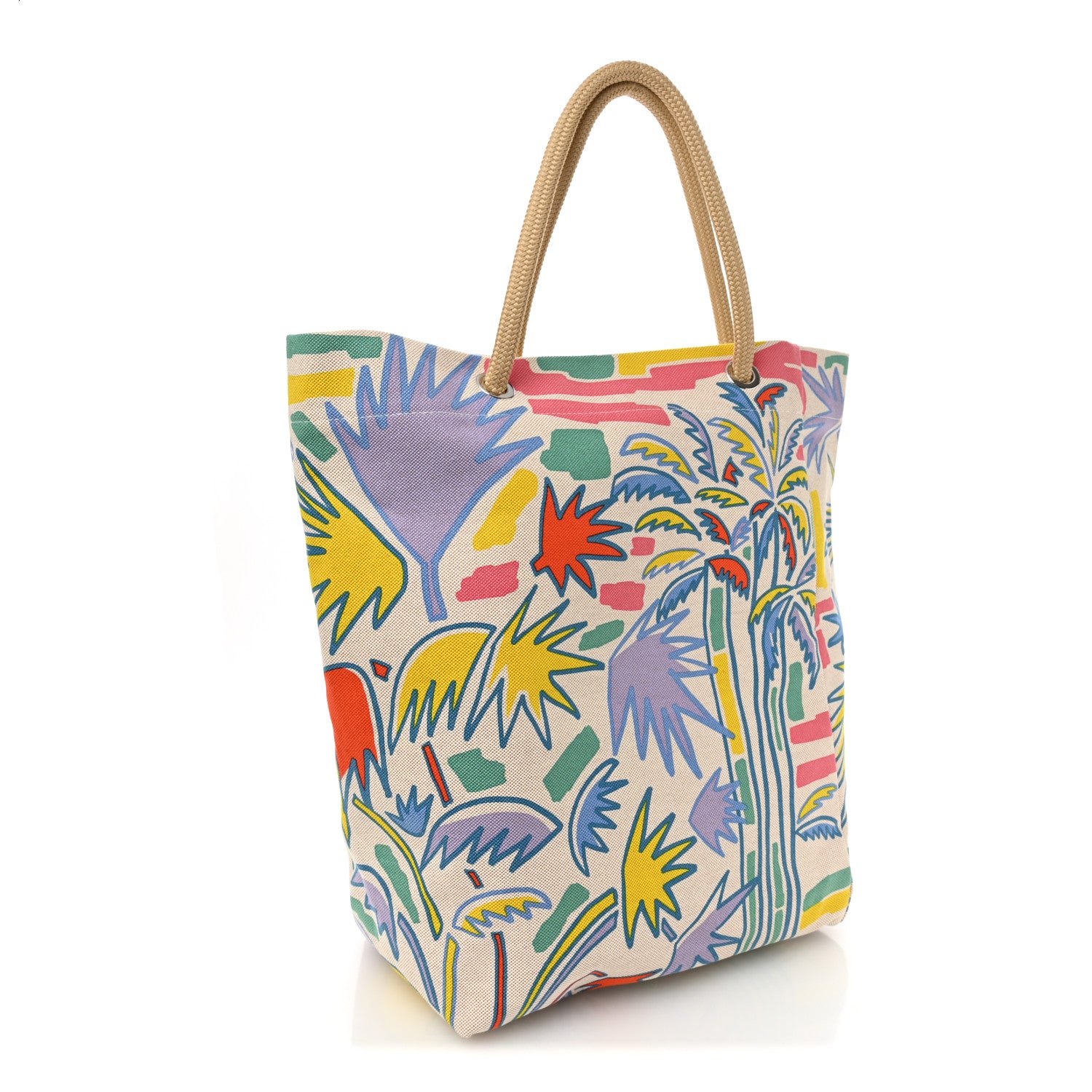 Hermes H Canvas Palm Tree Beach Bag Corail Parme Rose 3 of 10