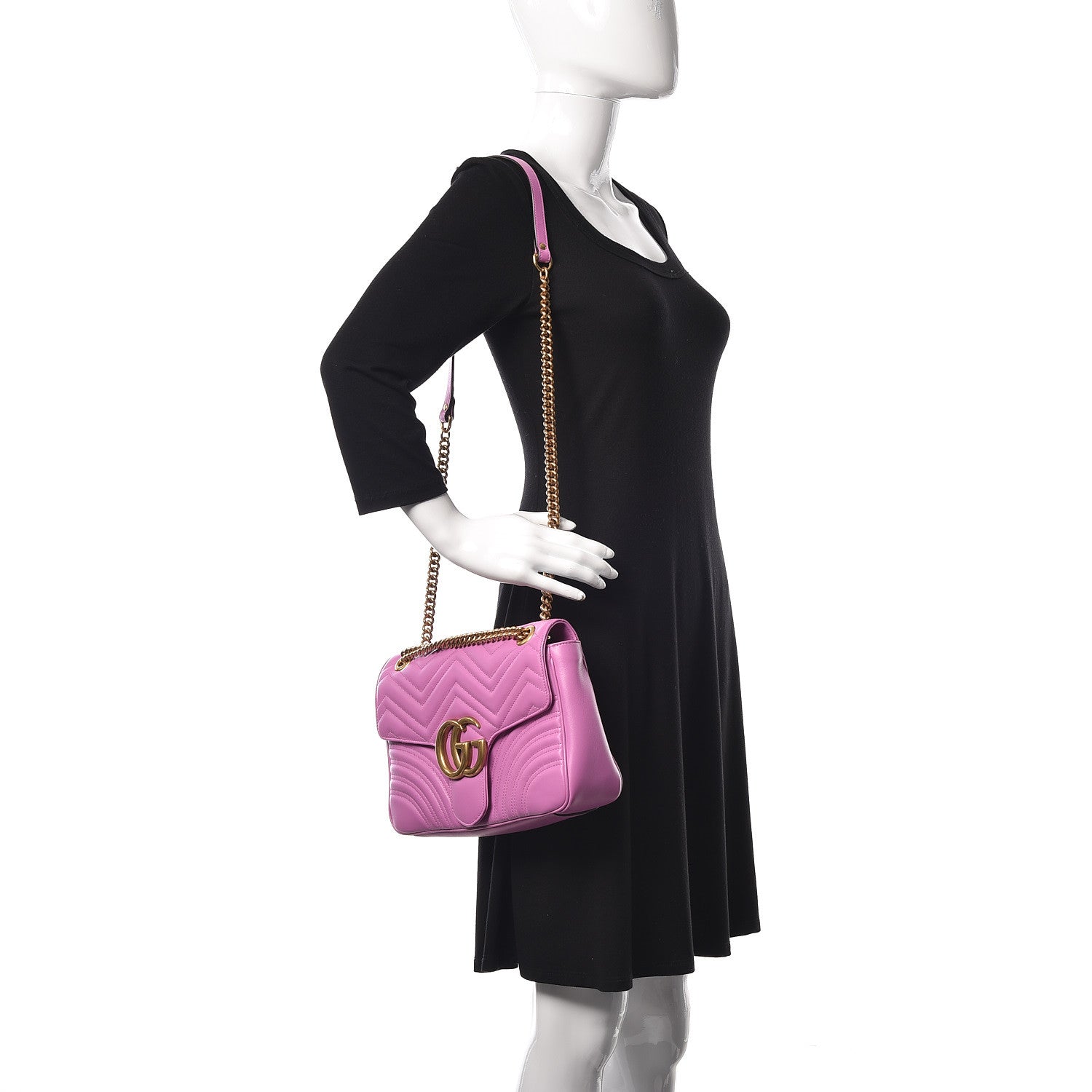 Gucci Calfskin Matelasse Medium GG Marmont Shoulder Bag Candy Mousse 2 of 13
