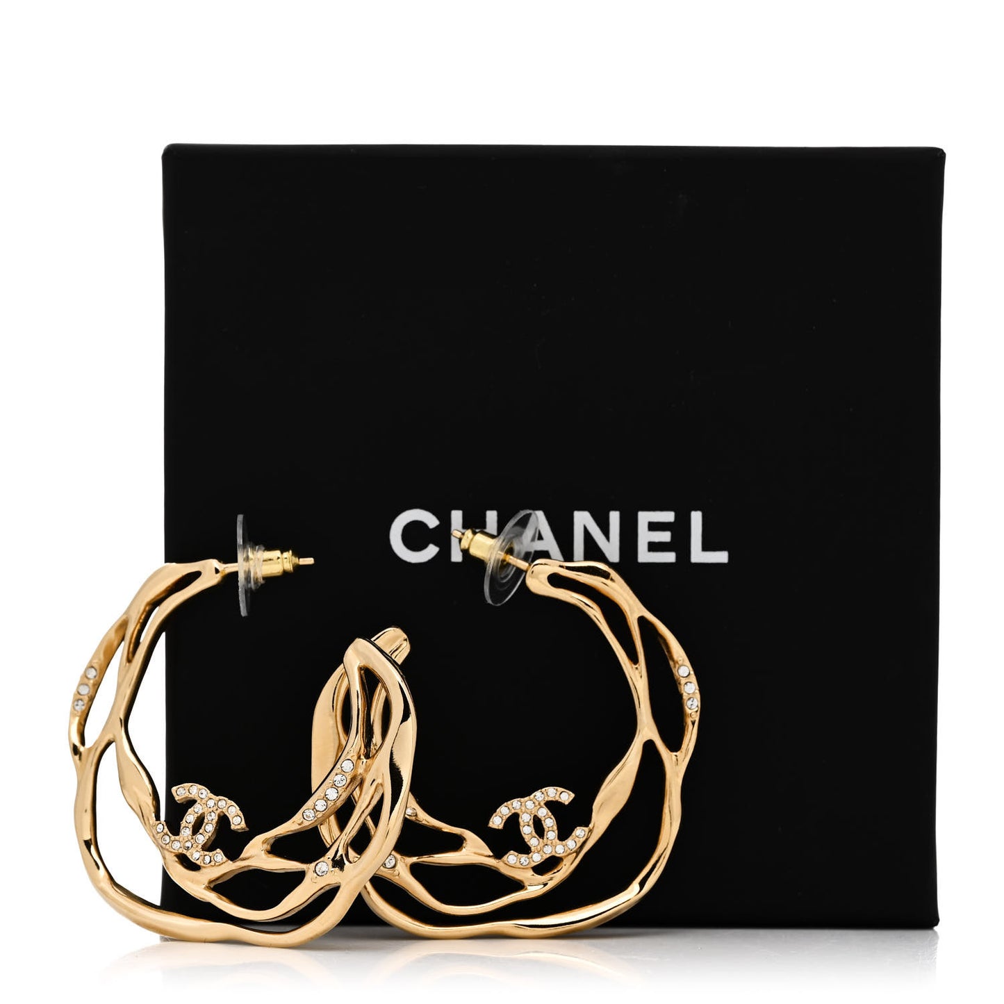 Crystal CC Diamantes Hoop Earrings Gold