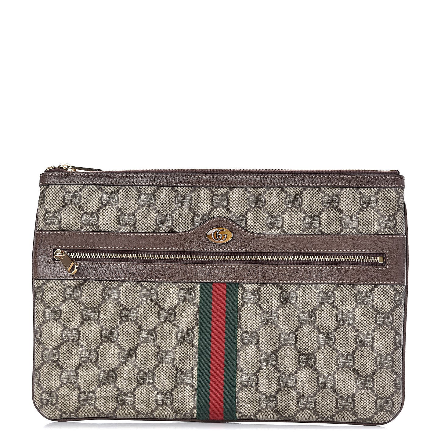 GG Supreme Monogram Large Ophidia Pouch Clutch Brown