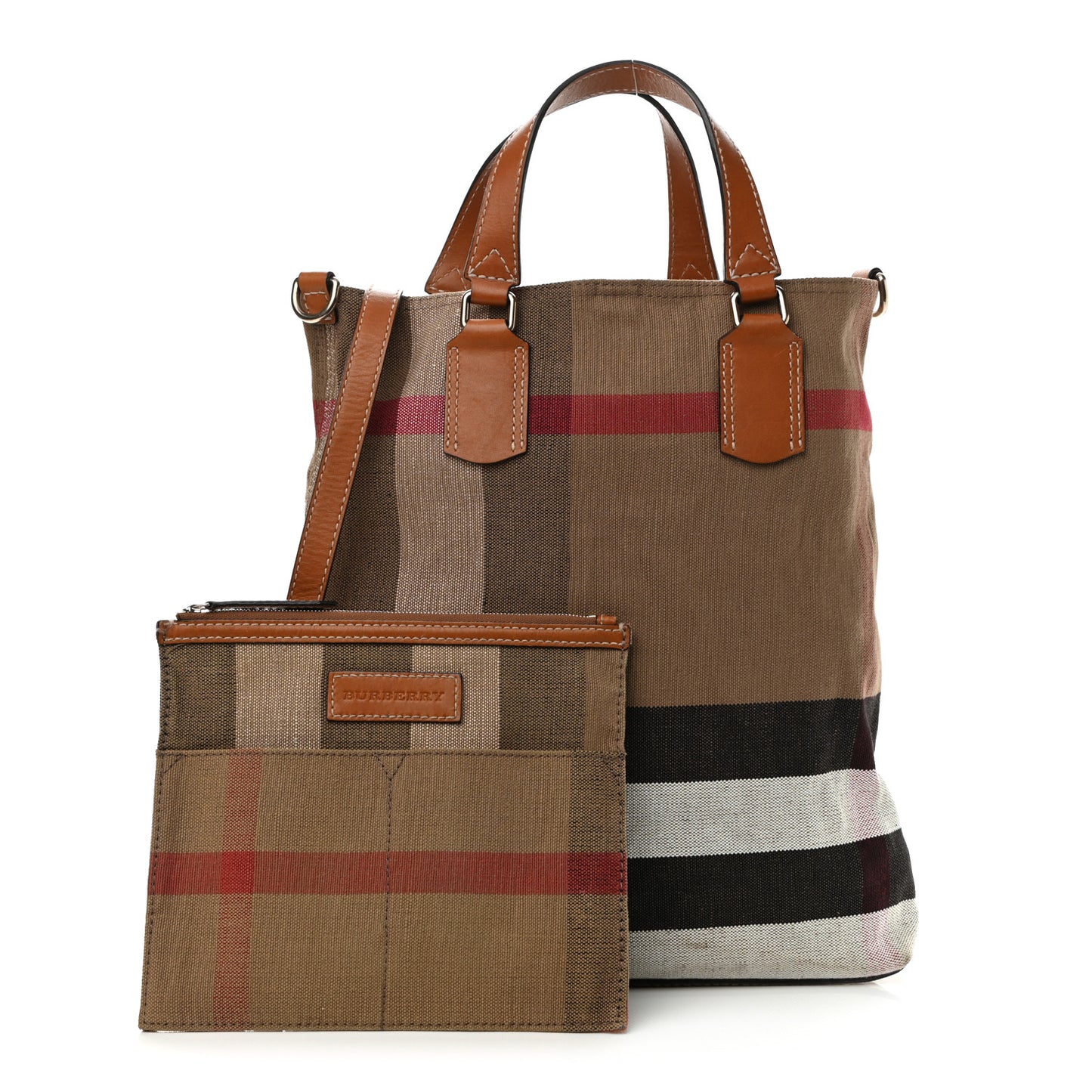 Canvas Mega Check Medium Tottenham Brit Tote Saddle Brown