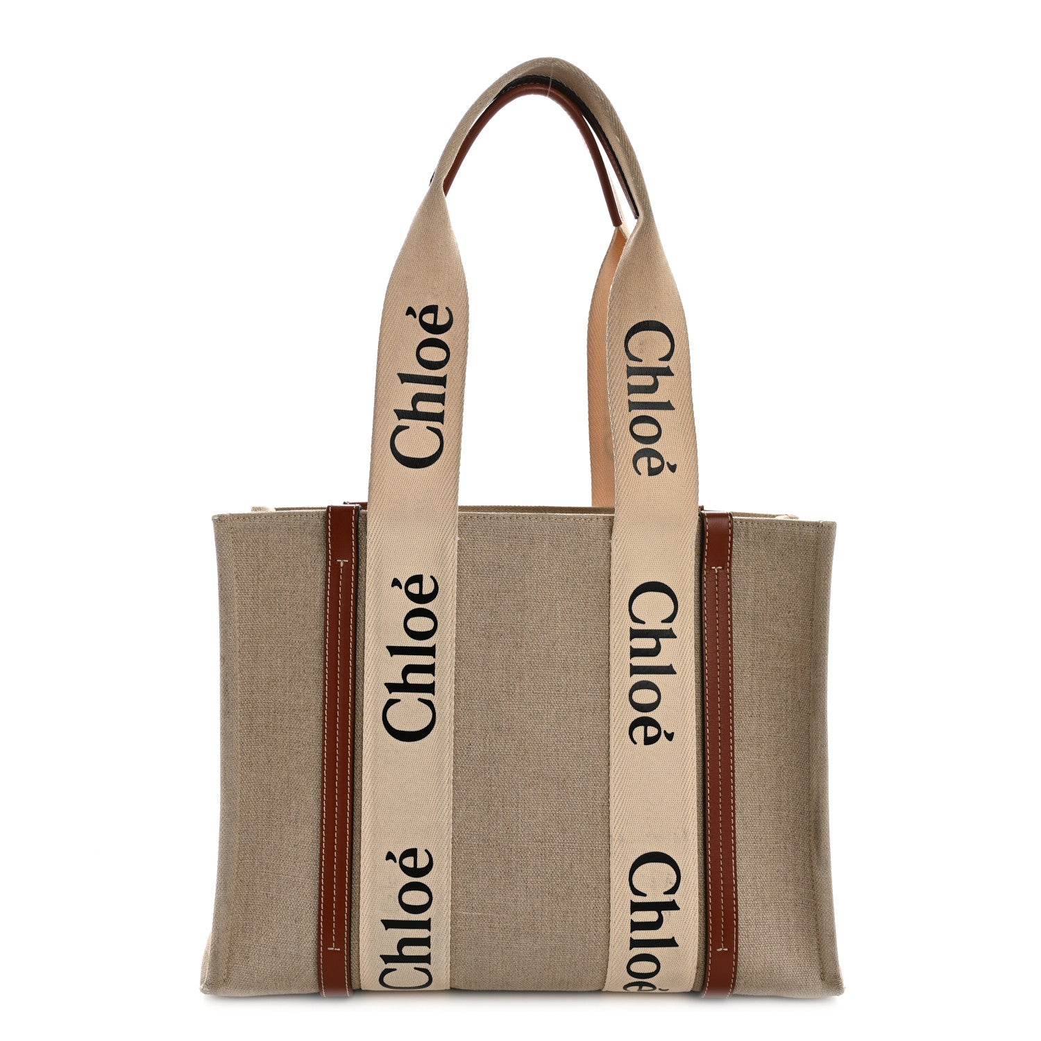 Chloe Linen Calfskin Medium Woody Ribbon Tote White Brown 1 of 14