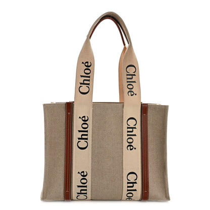 Chloe Linen Calfskin Medium Woody Ribbon Tote White Brown 1 of 14