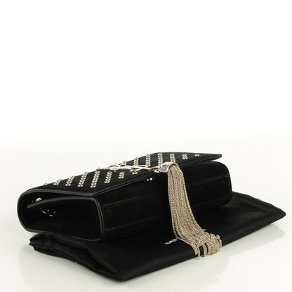 Saint Laurent Suede Crystal Studded Small Monogram Tassel Satchel Black 4 of 8