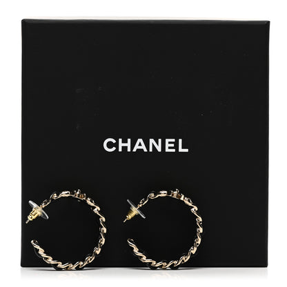 Chanel Metal Lambskin Quilted CC Turnlock Chain Hoop Earrings Gold Black 5 of 5
