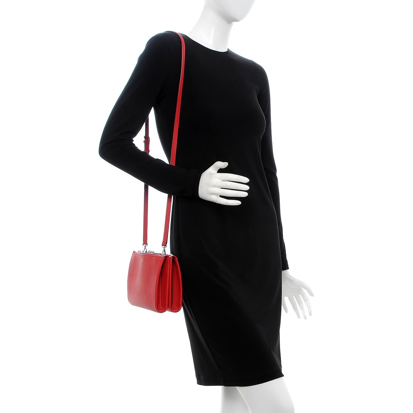 Grained Calfskin Milla Double Crossbody Bag Ruby Red