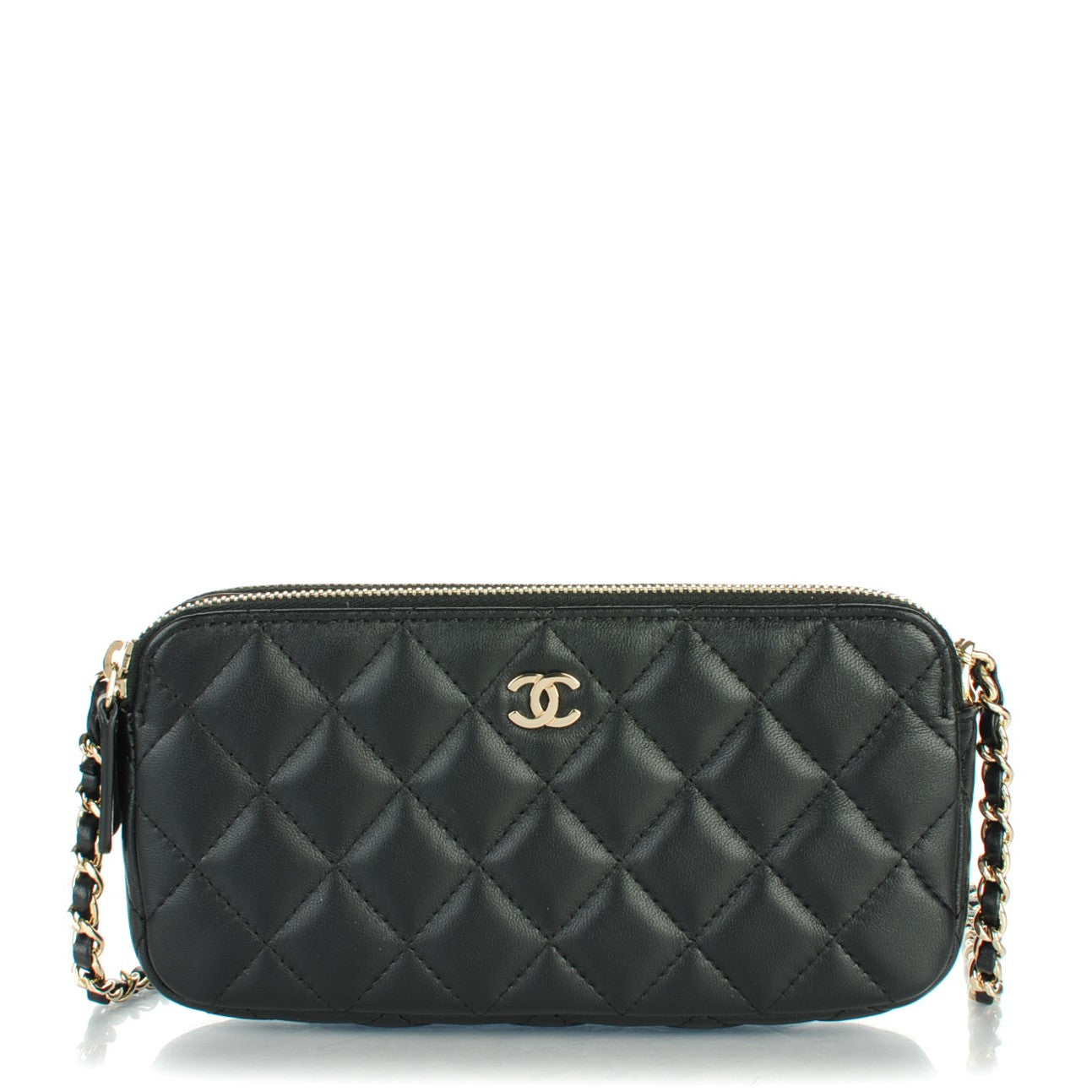 Lambskin Quilted Small Clutch With Chain Black