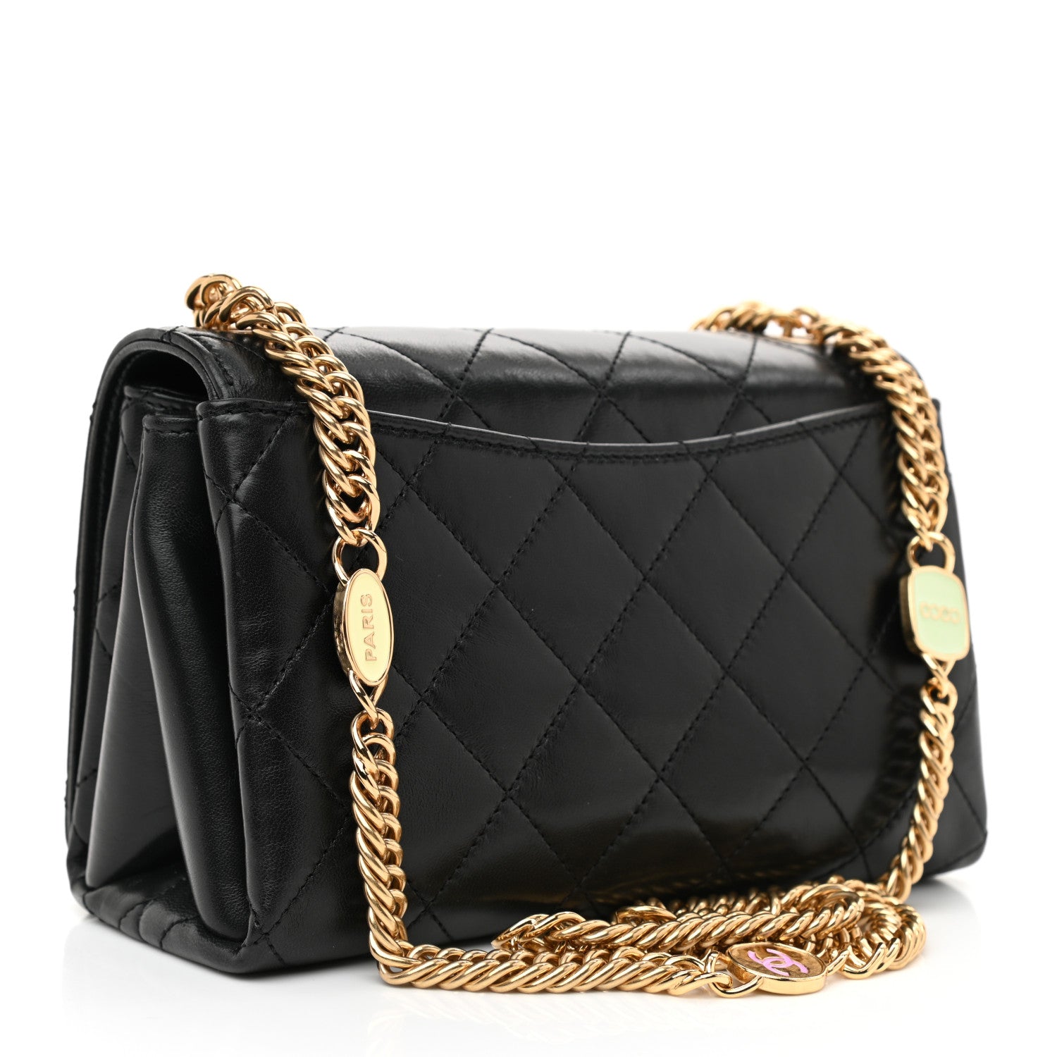 Chanel Lambskin Enamel Quilted Logo Flap Black 2 of 10