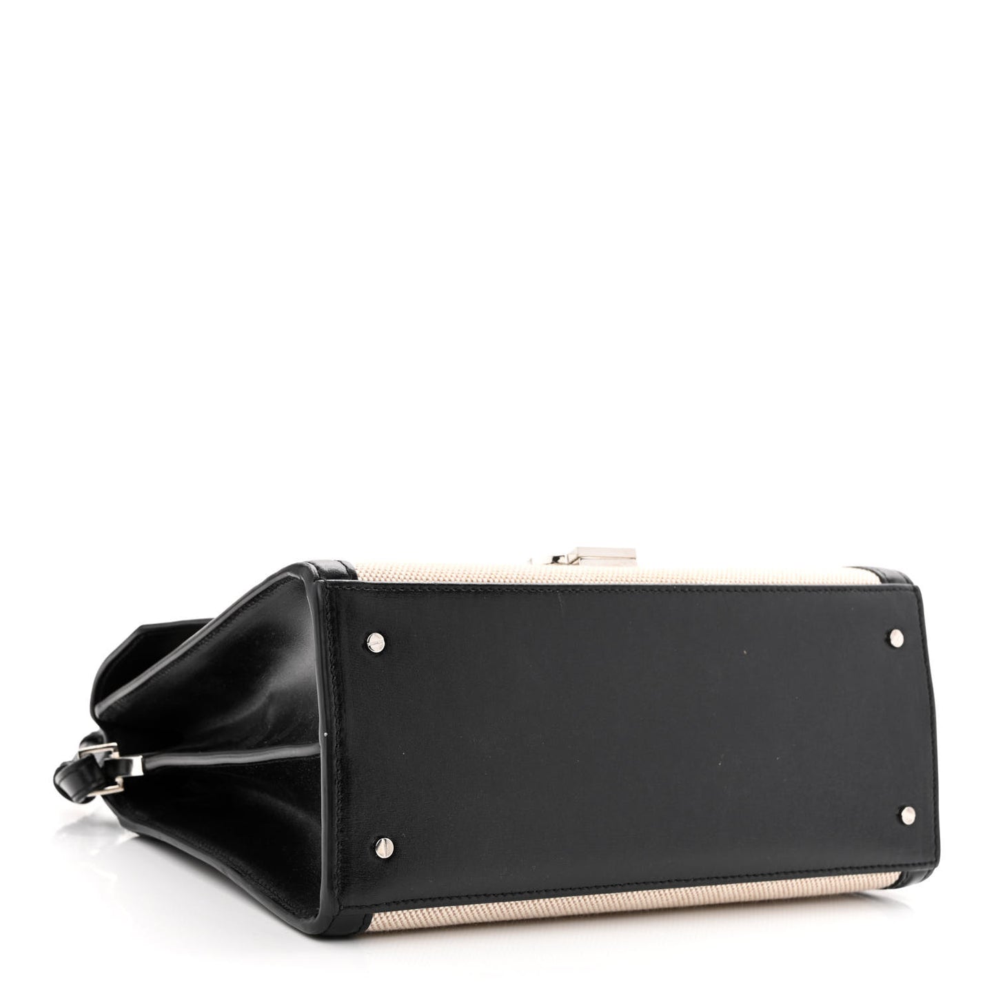Canvas Calfskin Medium Classic Monogram Cassandra Top Handle Natural Black