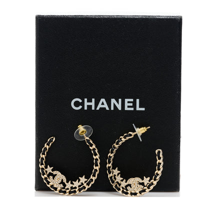 Chanel Lambskin Chain Crystal CC Star Chain Hoop Earrings Gold Black 5 of 5