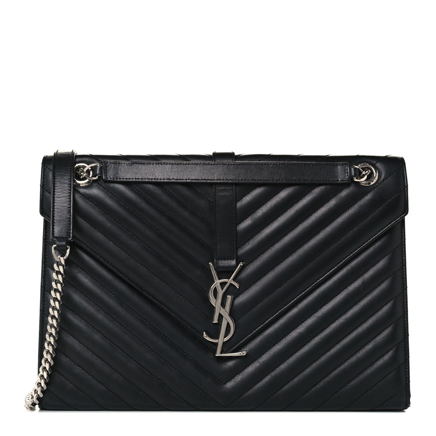 Smooth Calfskin Matelasse Chevron Large Monogram Satchel Black