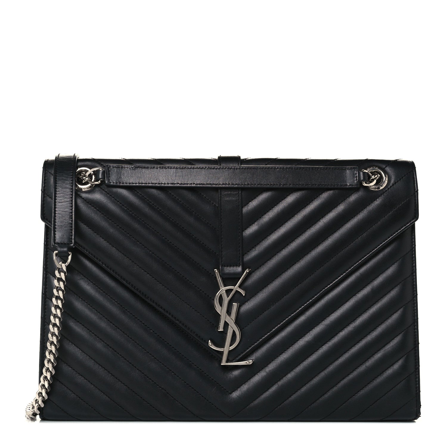 Saint Laurent Smooth Calfskin Matelasse Chevron Large Monogram Satchel Black 1 of 11
