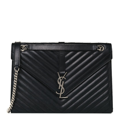 Saint Laurent Smooth Calfskin Matelasse Chevron Large Monogram Satchel Black 1 of 11