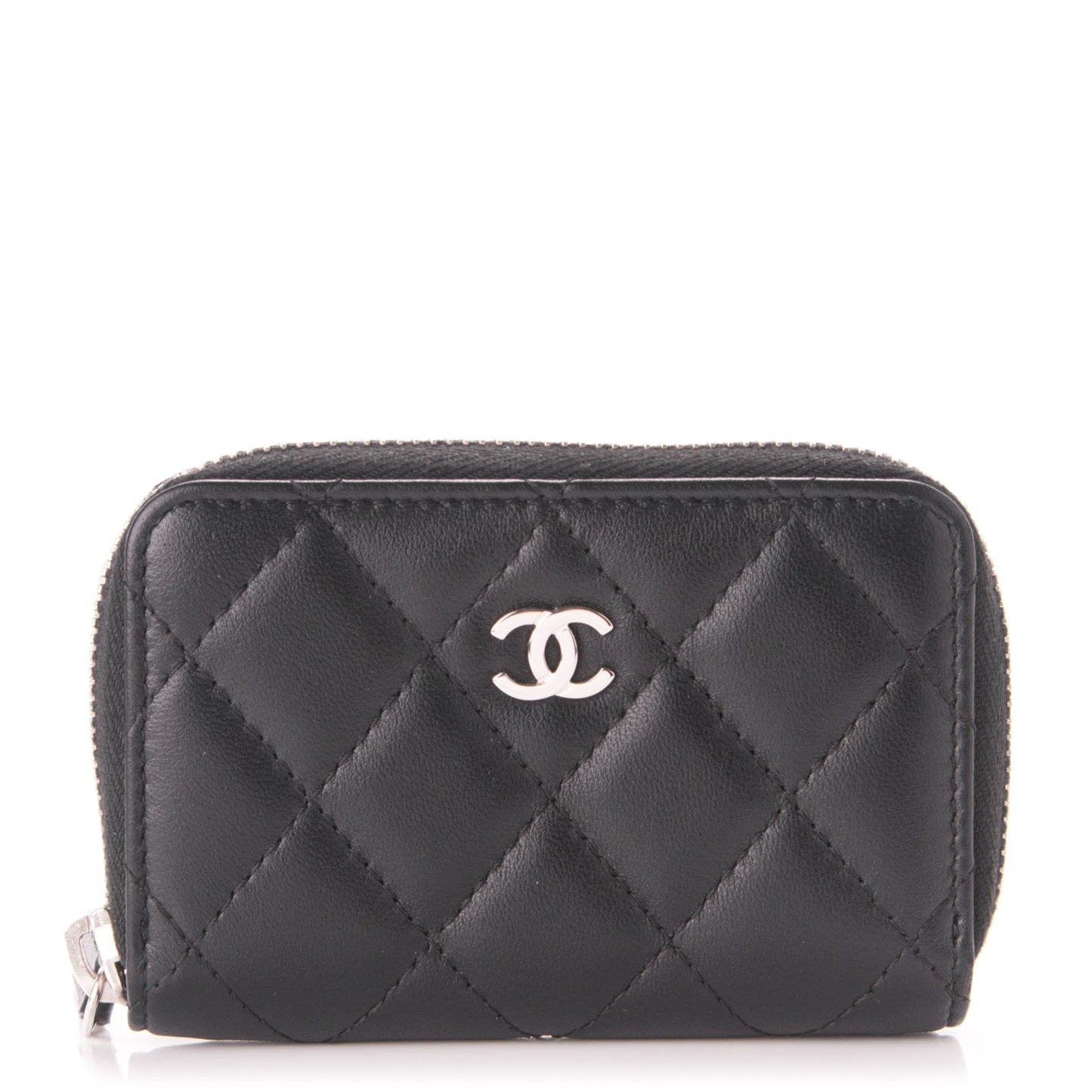 Lambskin Quilted Zip Around Coin Purse Wallet Black