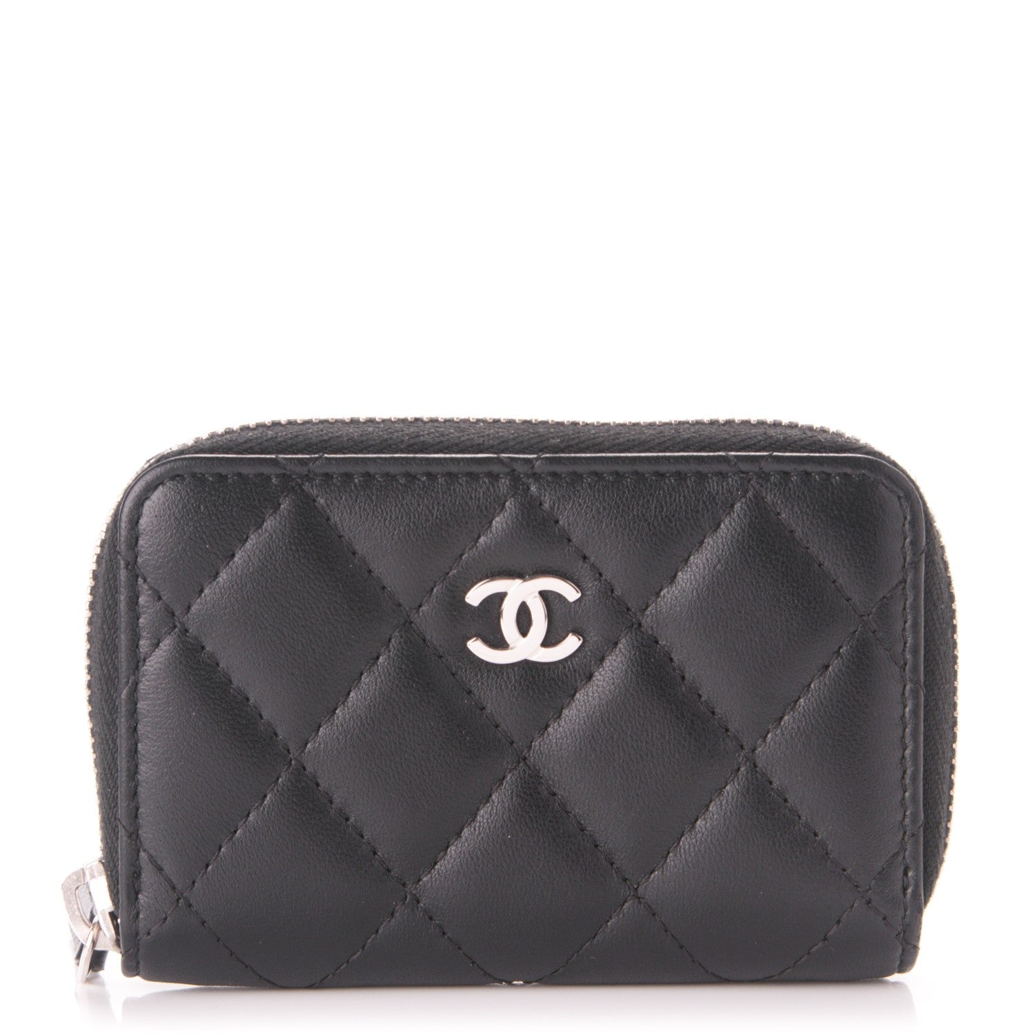 Chanel Lambskin Quilted Zip Around Coin Purse Wallet Black 1 of 7