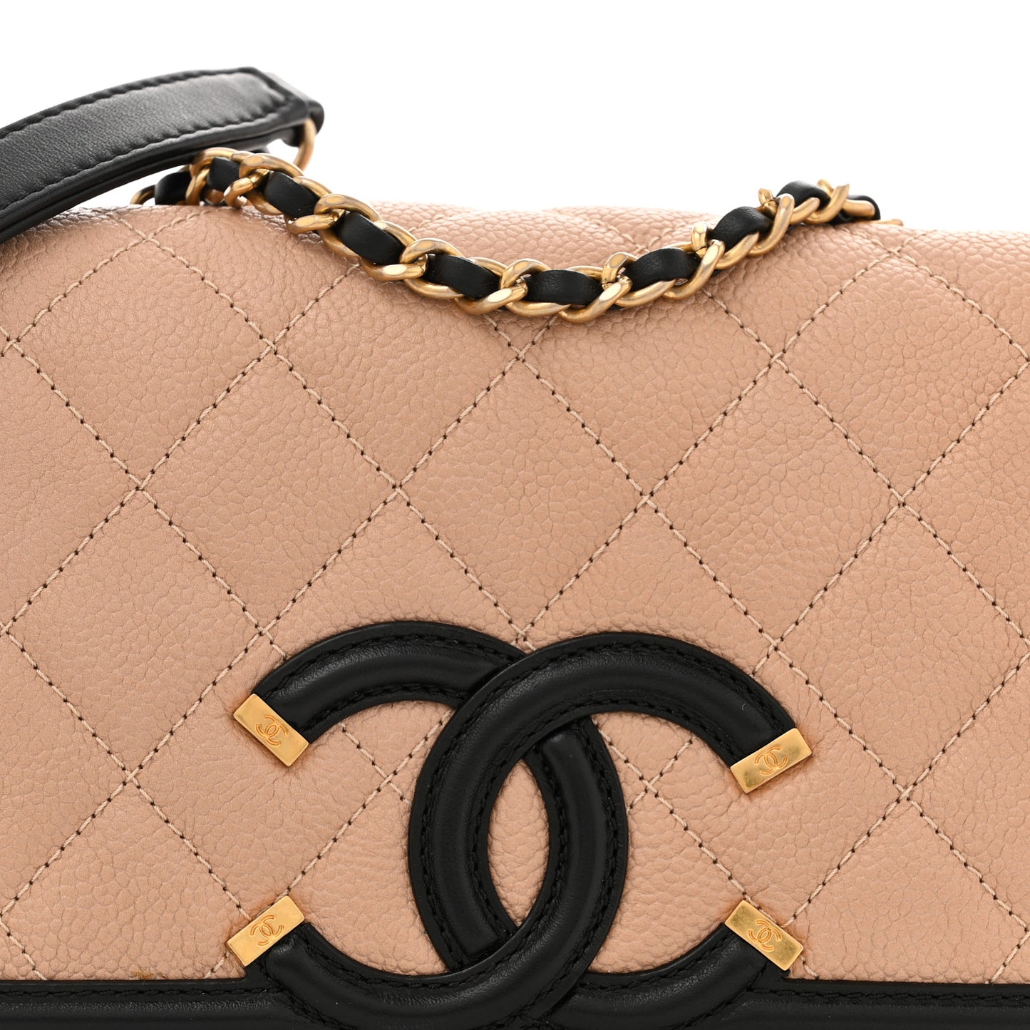 Caviar Quilted Small CC Filigree Flap Beige Black