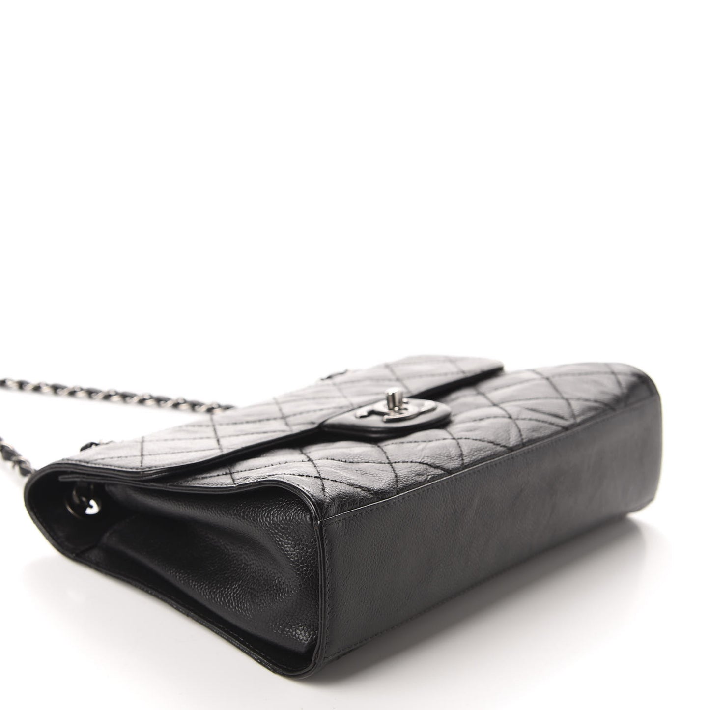 Crumpled Grained Calfskin Medium CC Crave Flap Black