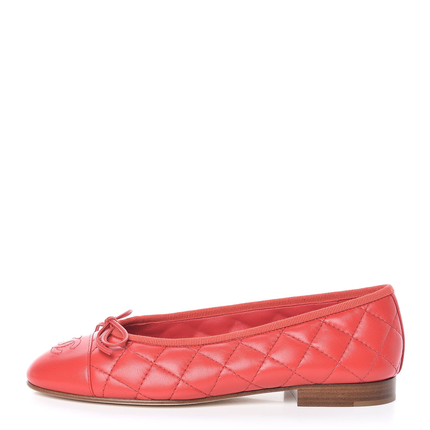 Chanel Lambskin Quilted CC Cap Toe Ballerina Flats 35.5 Light Red 1 of 8