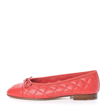 Chanel Lambskin Quilted CC Cap Toe Ballerina Flats 35.5 Light Red 1 of 8