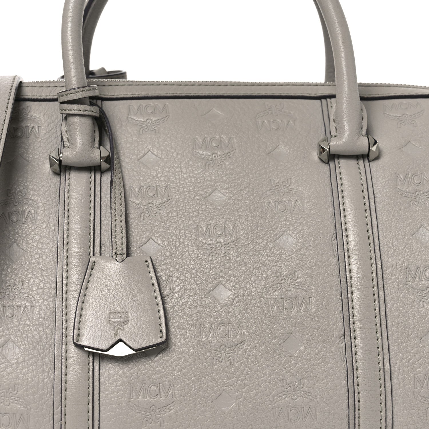 MCM Calfskin Ottomar Monogram Boston Bag Dove 7 of 11