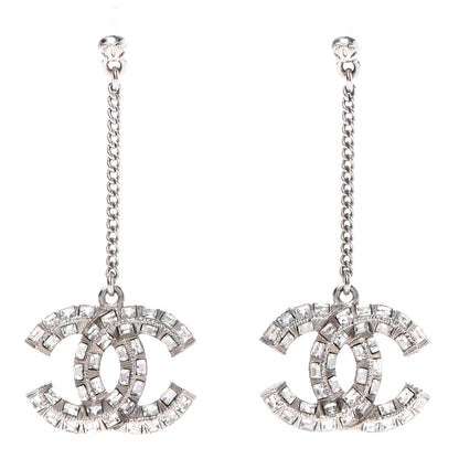 Chanel Baguette Crystal CC Drop Earrings Silver 1 of 4