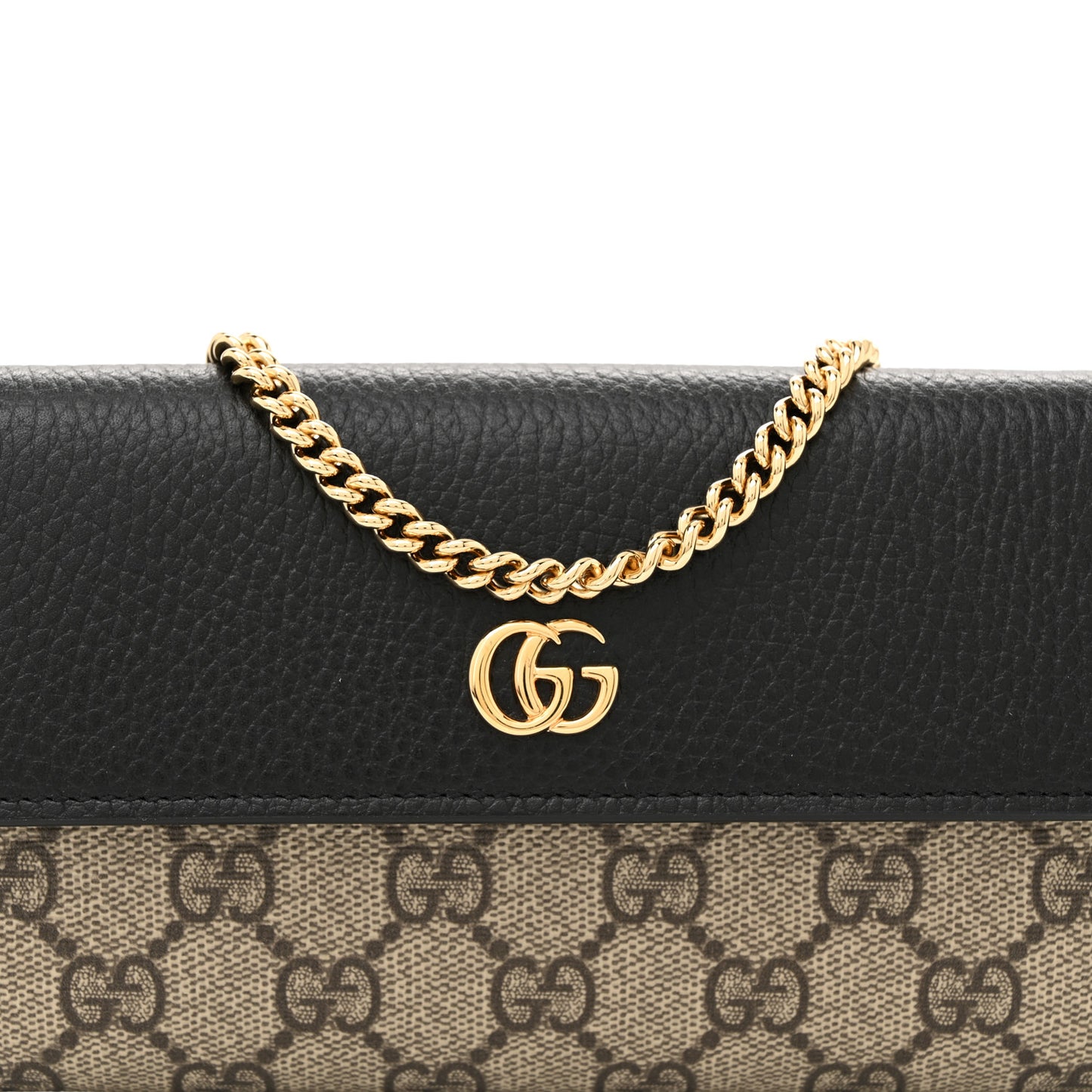 Dollar Calfskin GG Supreme Monogram Petite GG Marmont Wallet Chain Bag Black Beige Ebony