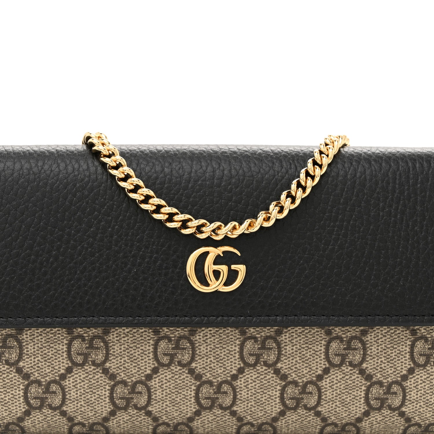 Gucci Dollar Calfskin GG Supreme Monogram Petite GG Marmont Wallet Chain Bag Black Beige Ebony 9 of 12