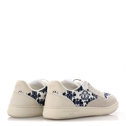 Louis Vuitton Suede Calfskin Floral LV Stadium Low Top Sneaker 37.5 White Blue 5 of 9