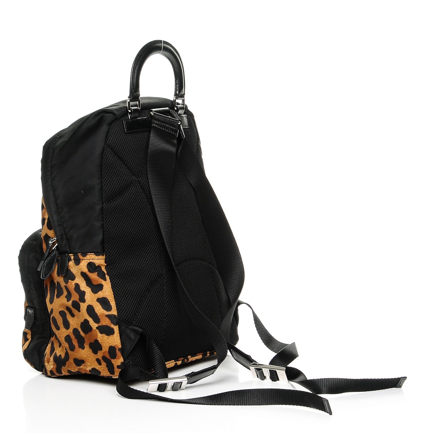 Prada Nylon Leopard Print Tote Backpack Miele Black 3 of 6