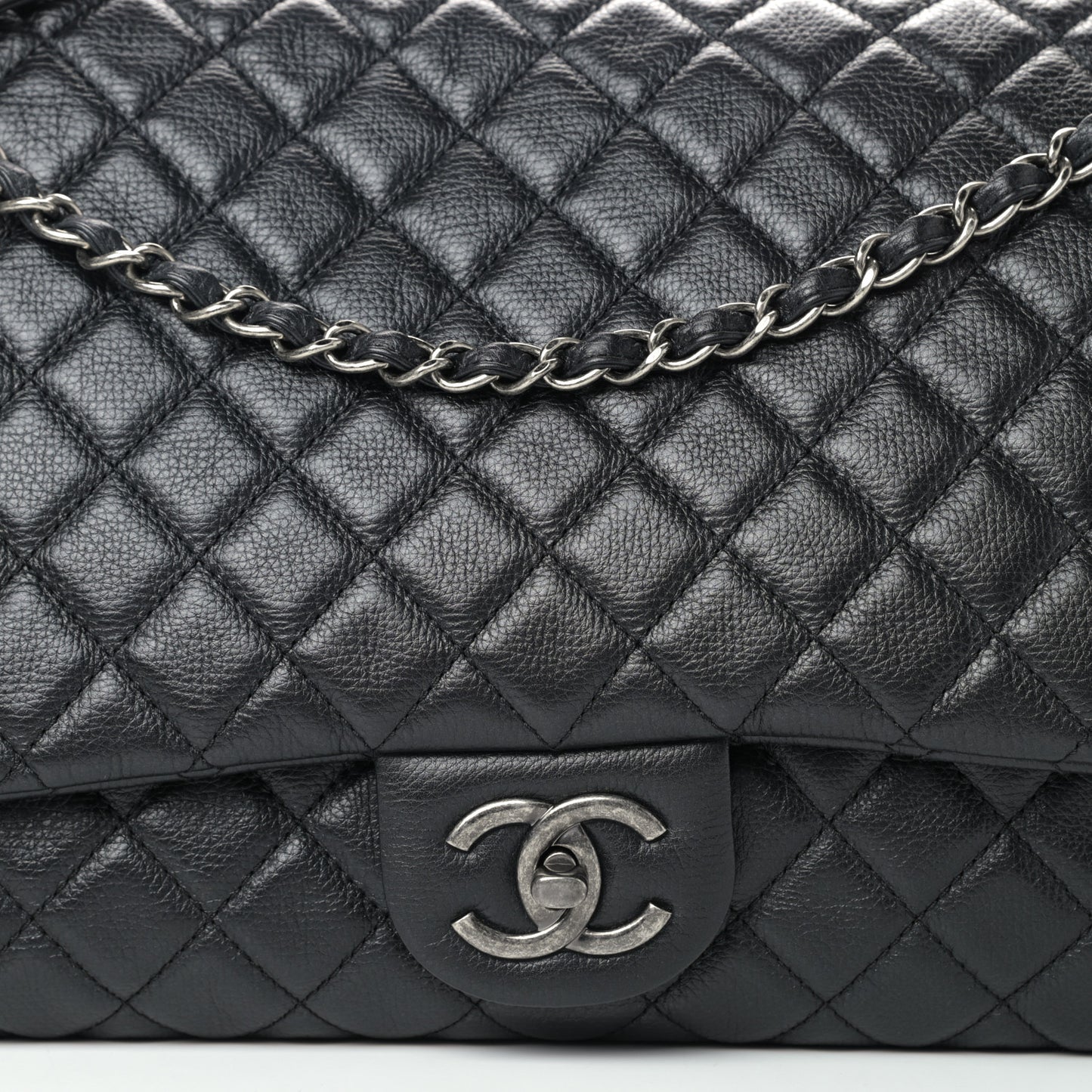 Calfskin Quilted XXL Travel Flap Bag Black