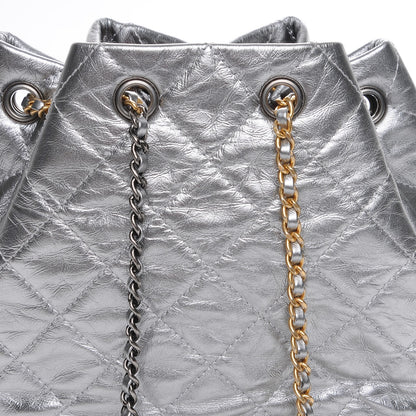 Chanel Metallic Crumpled Calfskin Quilted Gabrielle Backpack Silver 6 of 8